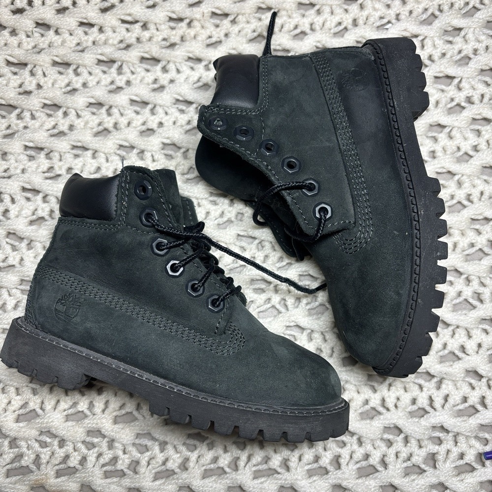 Kid 10M Timberland Boots Black Lace Up Leather Boots